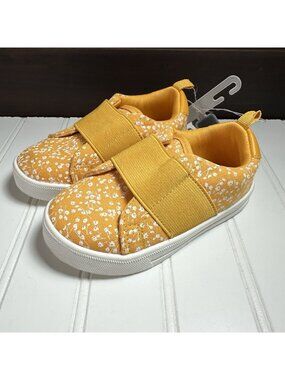 Osh Kosh B'gosh Sneakers Size 7M Toddler Girls Yellow Gold Floral Elastic Shoes